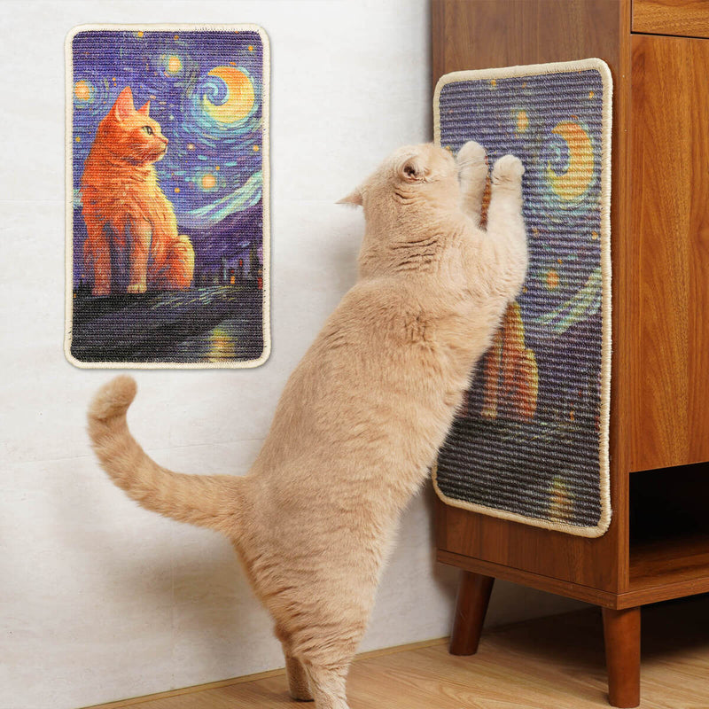 Ginger Cat Stargazing Art-Inspired Sisal Cat Scratch Mat